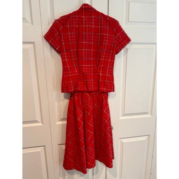 Vintage 80s Patty Woodward Red Plaid Skirt Set Button Up Short Sleeve - Picture 7 of 7
